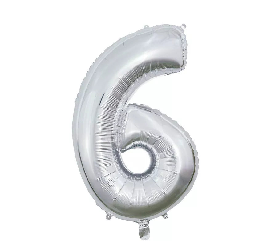 Translation missing: pt-PT.Globo de Foil Número 6 color Plata de 66 cm