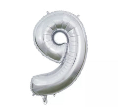 Balão de alumínio prata número 9 de 66 cm