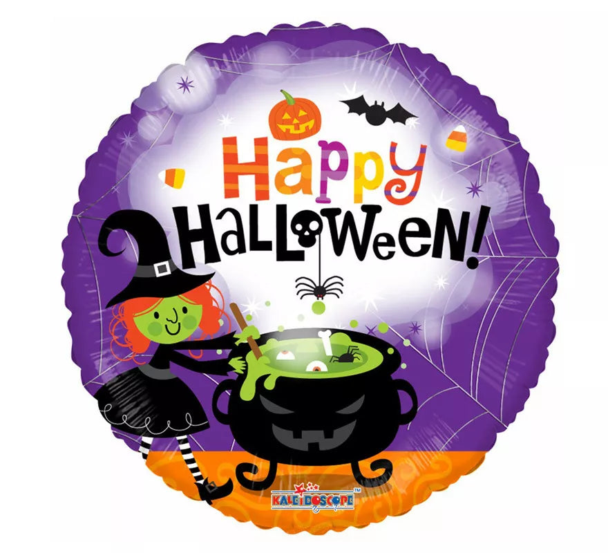 Translation missing: pt-PT.Globo de Foil Redondo de 46 cm Bruja Happy Halloween