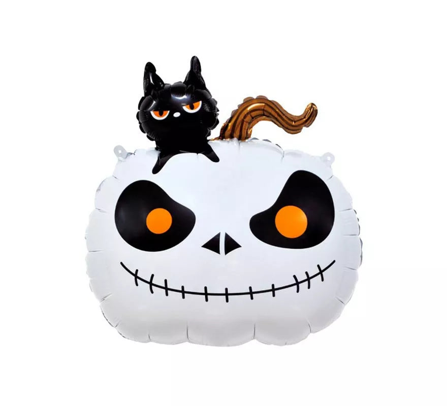 Translation missing: pt-PT.Globo Foil Calabaza con gato y base de 56x65 cm