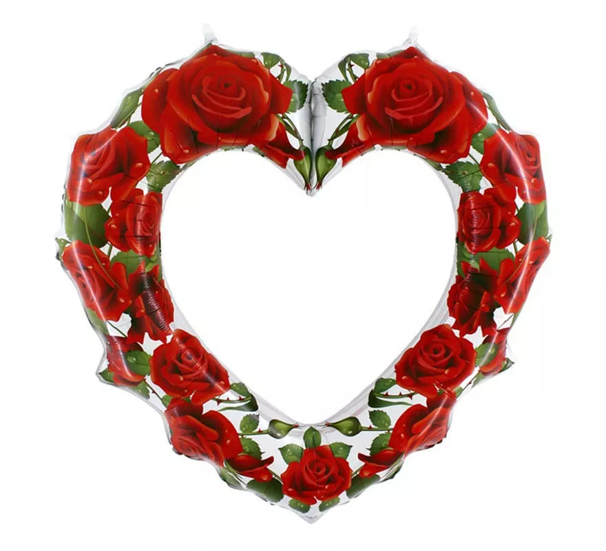 Translation missing: pt-PT.Globo Foil Metalizado Forma Corazón con Rosas Rojas de 106 cm