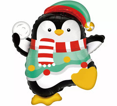 Balão metalizado em formato de pinguim, 60x65 cm