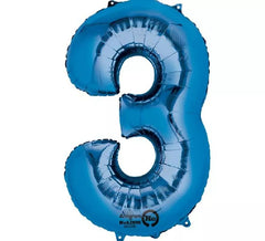 Balão metálico azul número 3