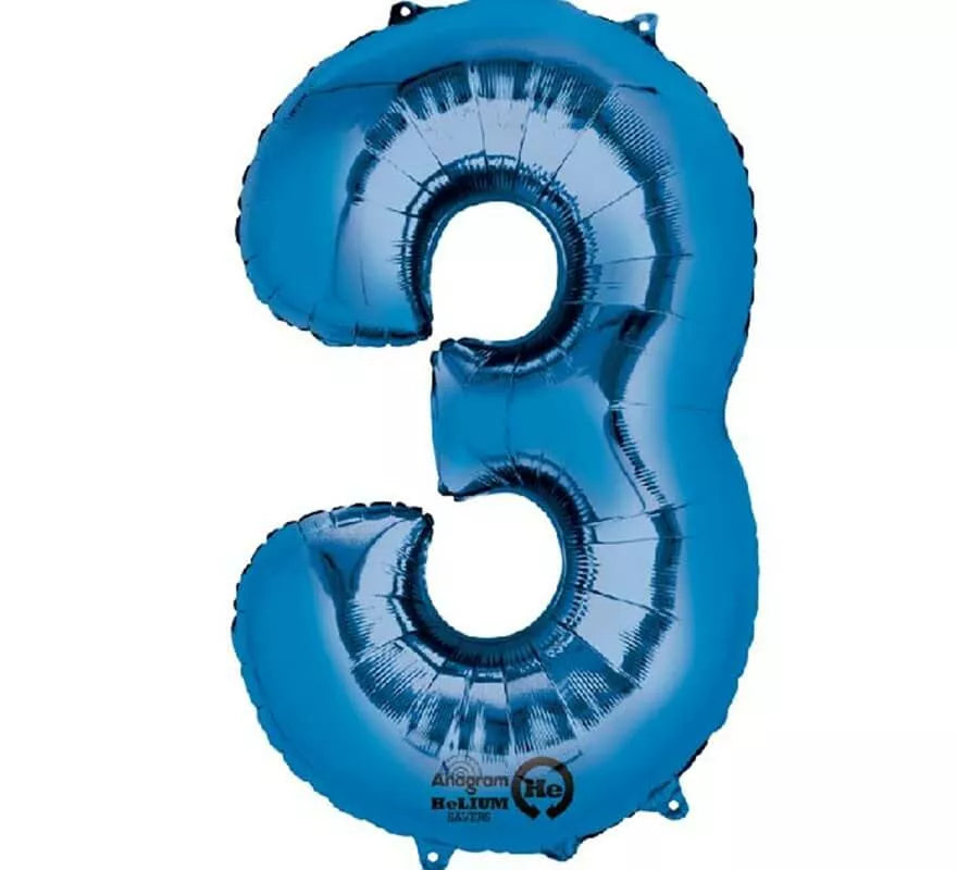 Translation missing: pt-PT.Globo metalizado Azul número 3 de 86 cm de altura