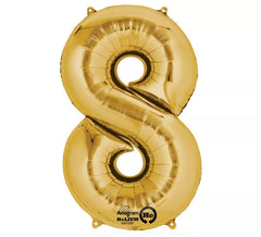 Balão metálico dourado número 8 de 53x86 cm