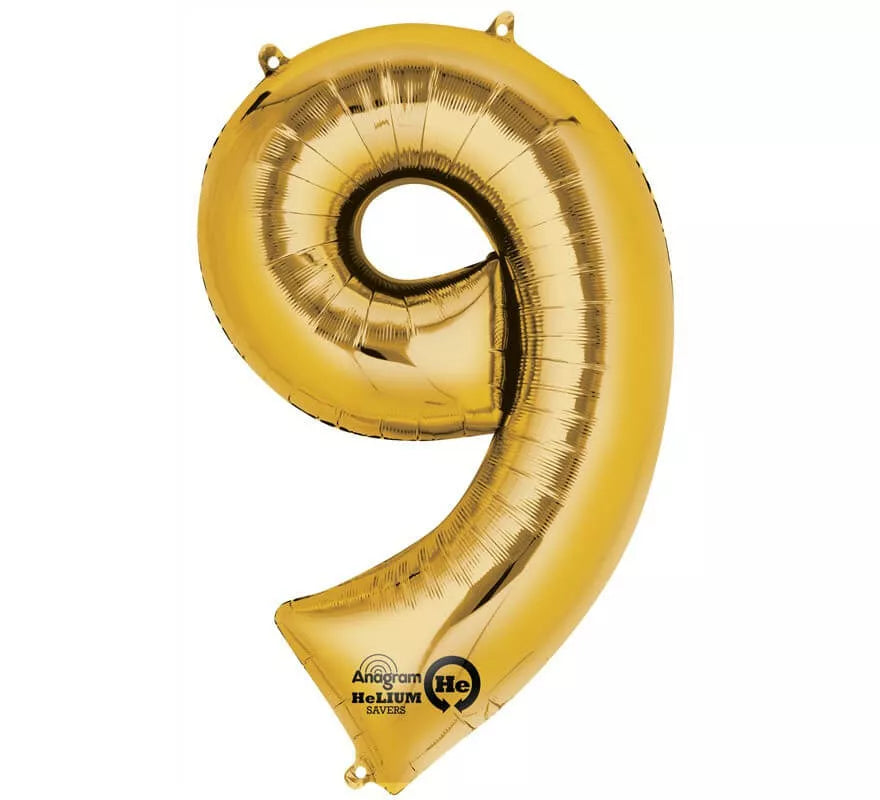 Globo metalizado Oro número 9 de 86 cm de altura