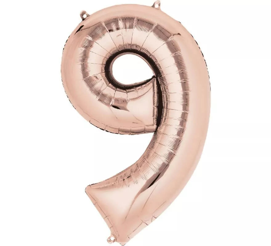 Translation missing: pt-PT.Globo metalizado Rosa Dorado número 9 de 86 cm de altura