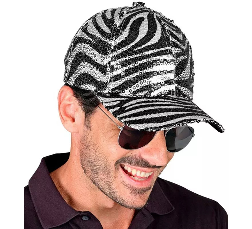 Translation missing: pt-PT.Gorra Animal Print Cebra con Lentejuelas