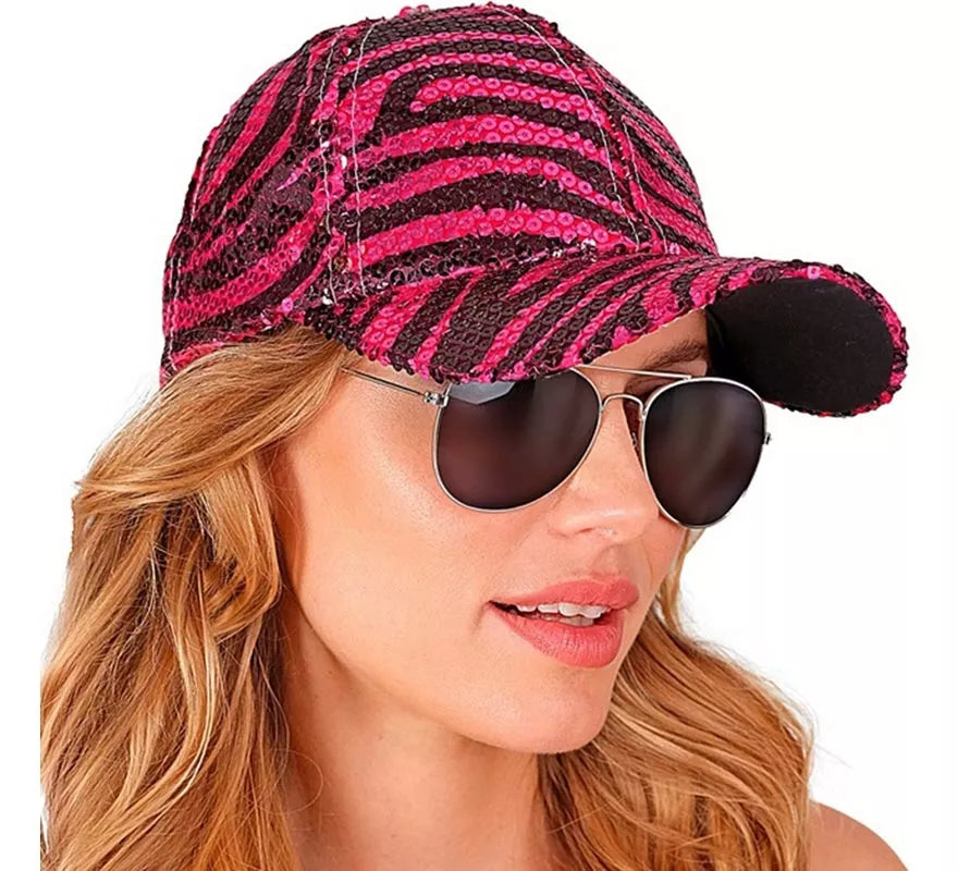 Translation missing: pt-PT.Gorra Animal Print Cebra rosa con Lentejuelas
