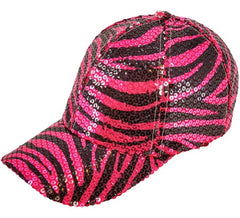 Boné com estampa de zebra rosa e lantejoulas
