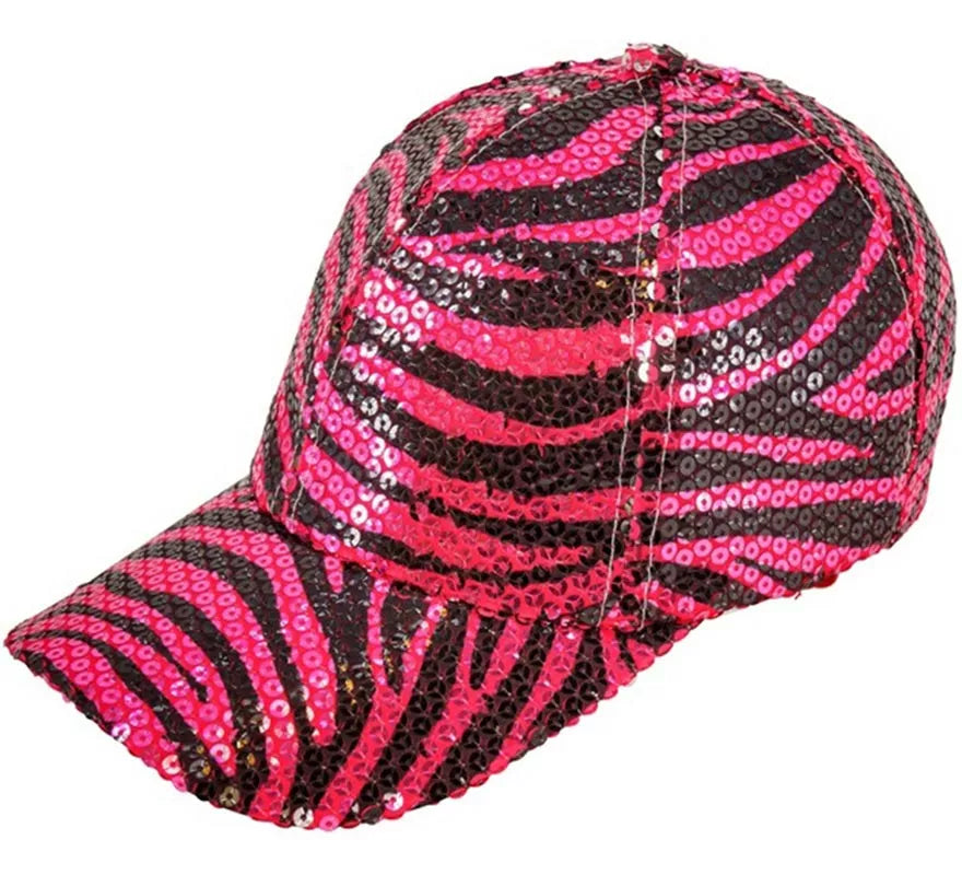 Translation missing: pt-PT.Gorra Animal Print Cebra rosa con Lentejuelas