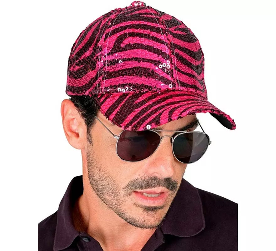 Translation missing: pt-PT.Gorra Animal Print Cebra rosa con Lentejuelas