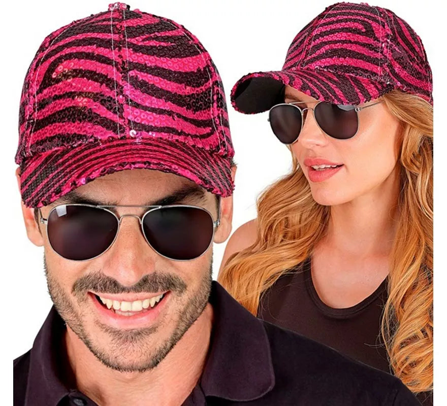 Translation missing: pt-PT.Gorra Animal Print Cebra rosa con Lentejuelas