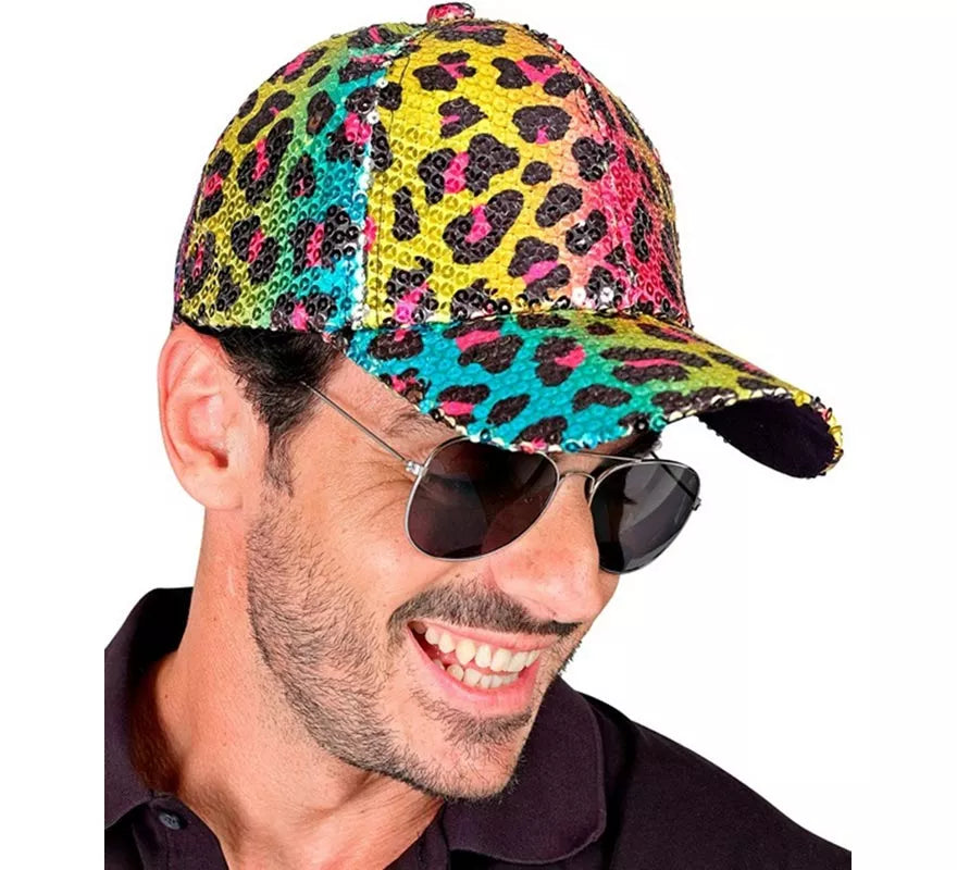 Translation missing: pt-PT.Gorra Animal Print Leopardo Arcoíris con Lentejuelas