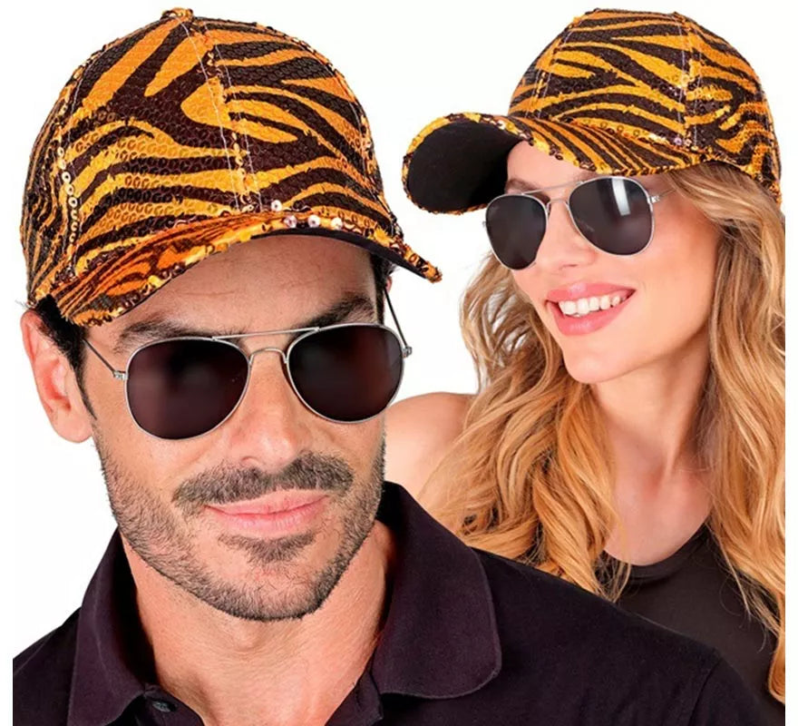 Translation missing: pt-PT.Gorra Animal Print Tigre con Lentejuelas