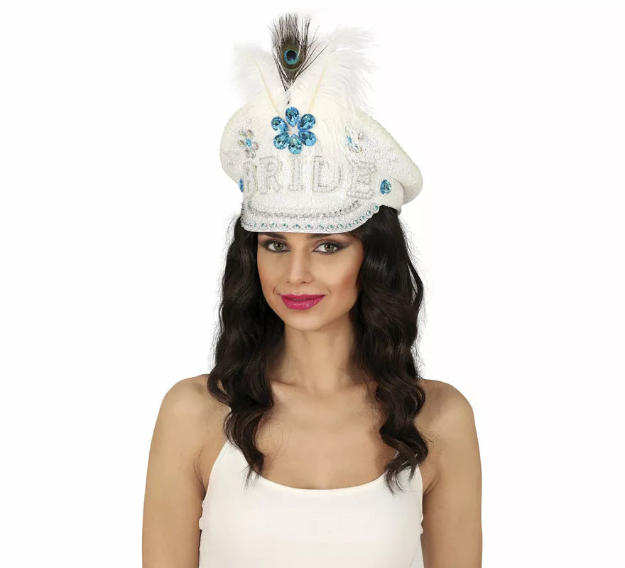 Translation missing: pt-PT.Gorra de Policía Bride con plumas y pedrería adulto