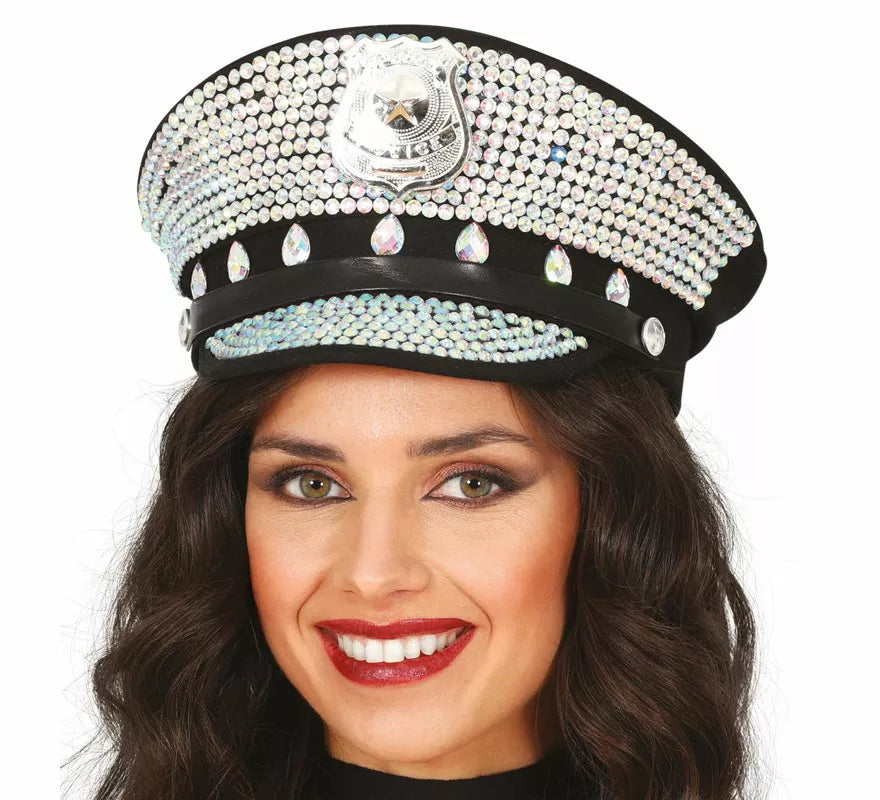 Translation missing: pt-PT.Gorra de Policía con brillantes adulto