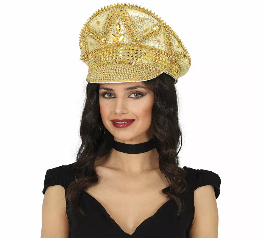 Translation missing: pt-PT.Gorra de Policía dorado con pedrería adulto