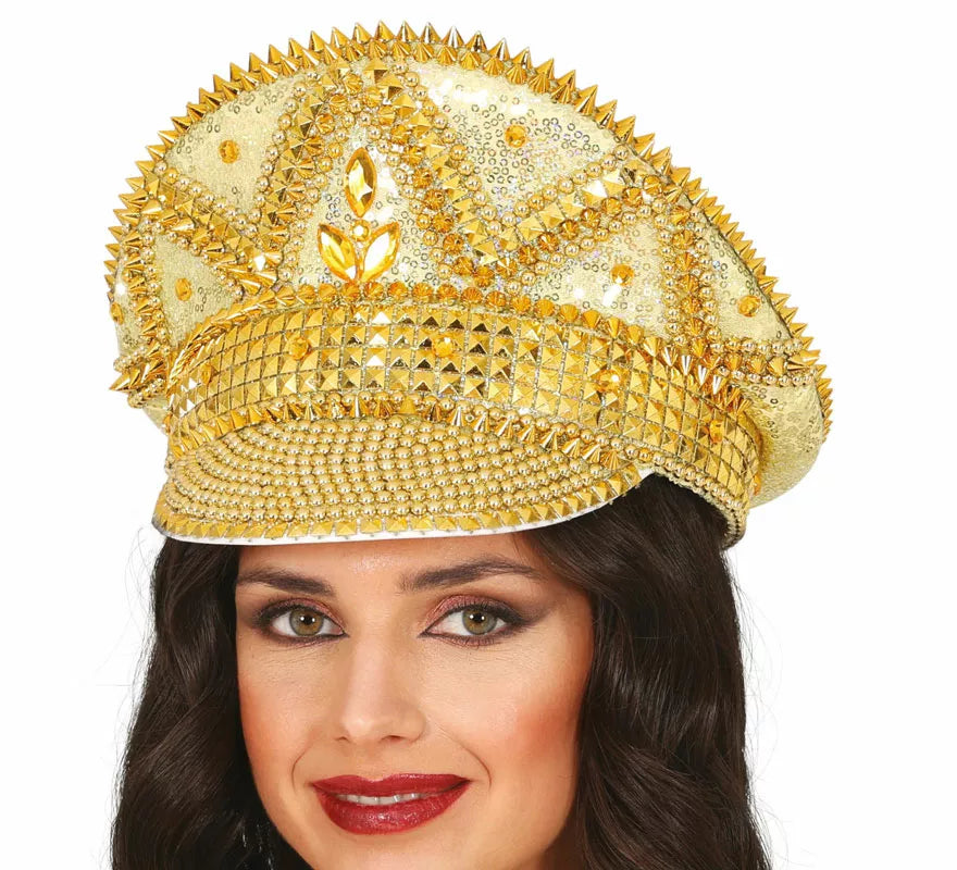Translation missing: pt-PT.Gorra de Policía dorado con pedrería adulto