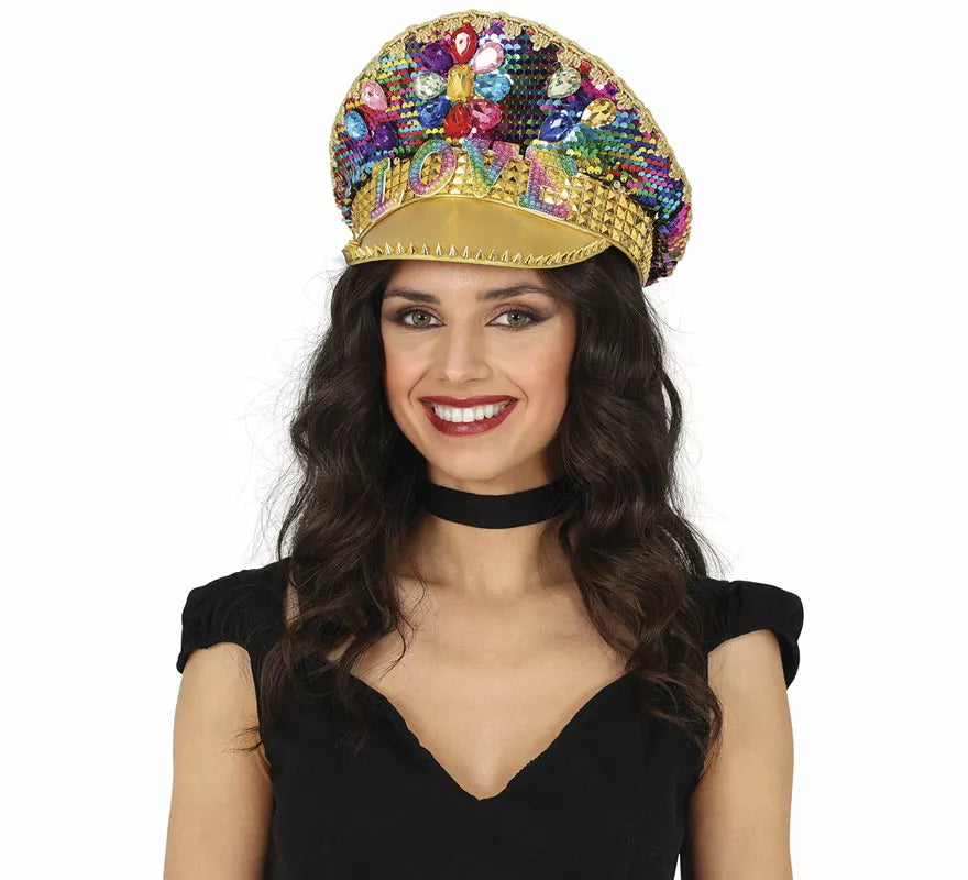 Translation missing: pt-PT.Gorra de Policía dorado Love con pedrería adulto