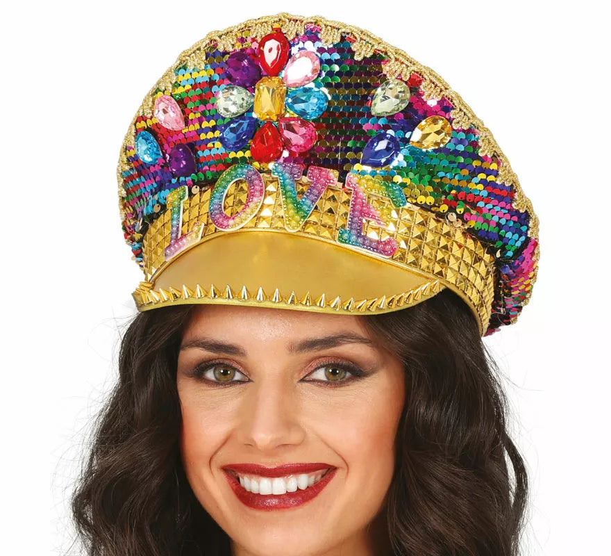 Translation missing: pt-PT.Gorra de Policía dorado Love con pedrería adulto