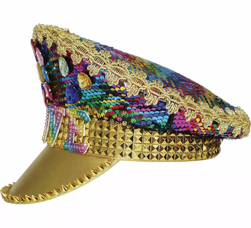Translation missing: pt-PT.Gorra de Policía dorado Love con pedrería adulto