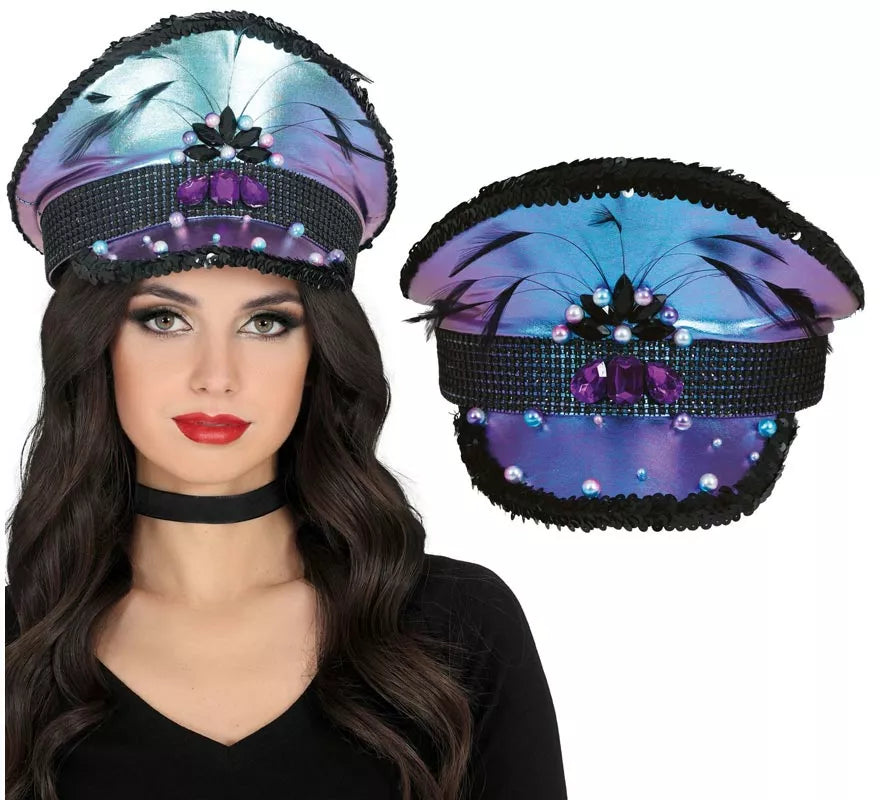 Translation missing: pt-PT.Gorra de Policía morada con Plumas adultos