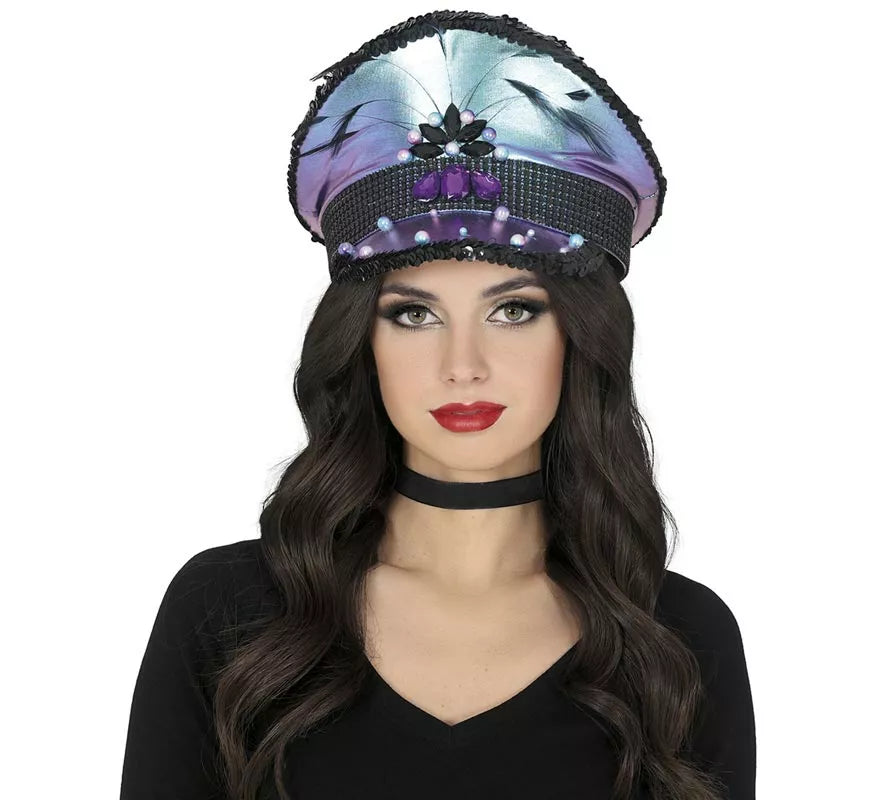 Gorra de Policía morada con Plumas adultos