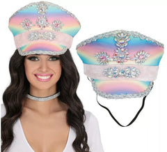 Boné policial multicolorido com fita rosa para adultos