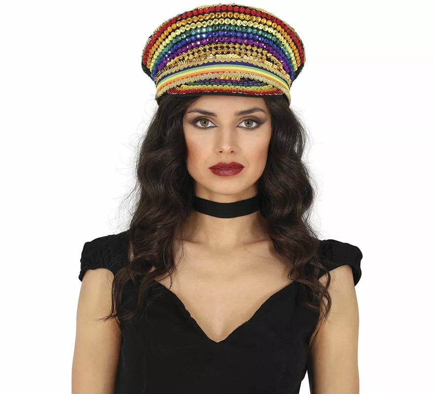 Translation missing: pt-PT.Gorra de Policía multicolor con pedrería adulto