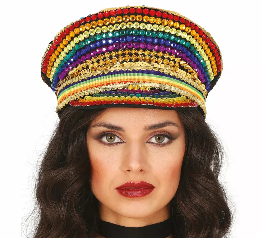 Translation missing: pt-PT.Gorra de Policía multicolor con pedrería adulto