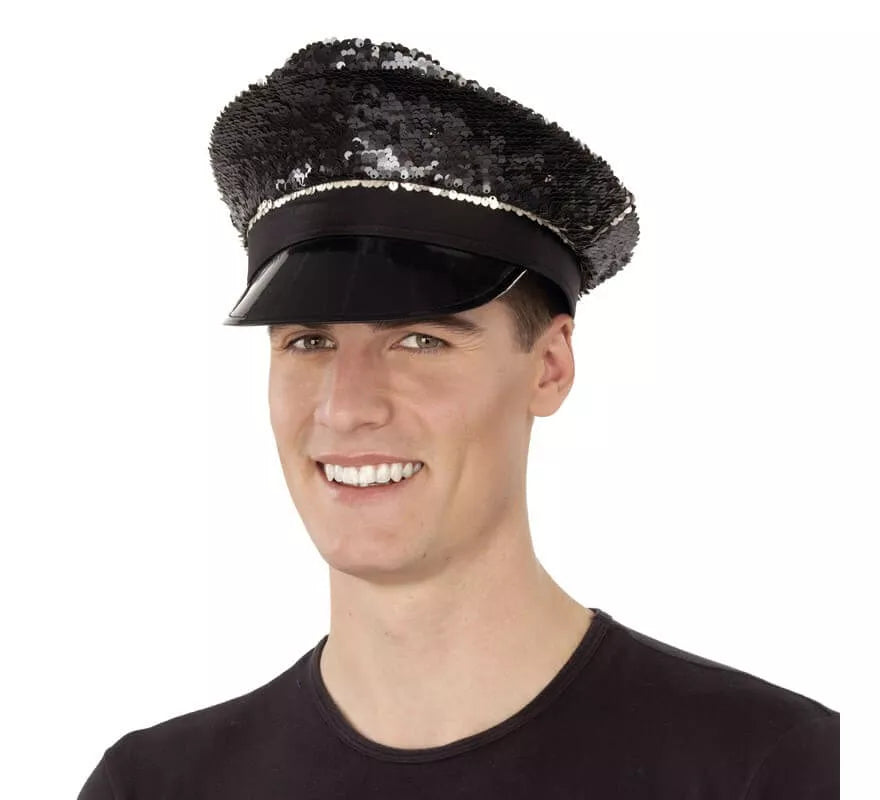 Translation missing: pt-PT.Gorra de Policía negra con lentejuelas