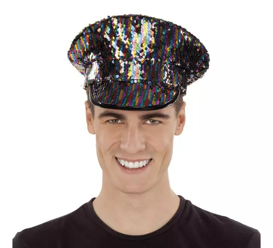 Translation missing: pt-PT.Gorra de Policía negra con lentejuelas Arcoíris