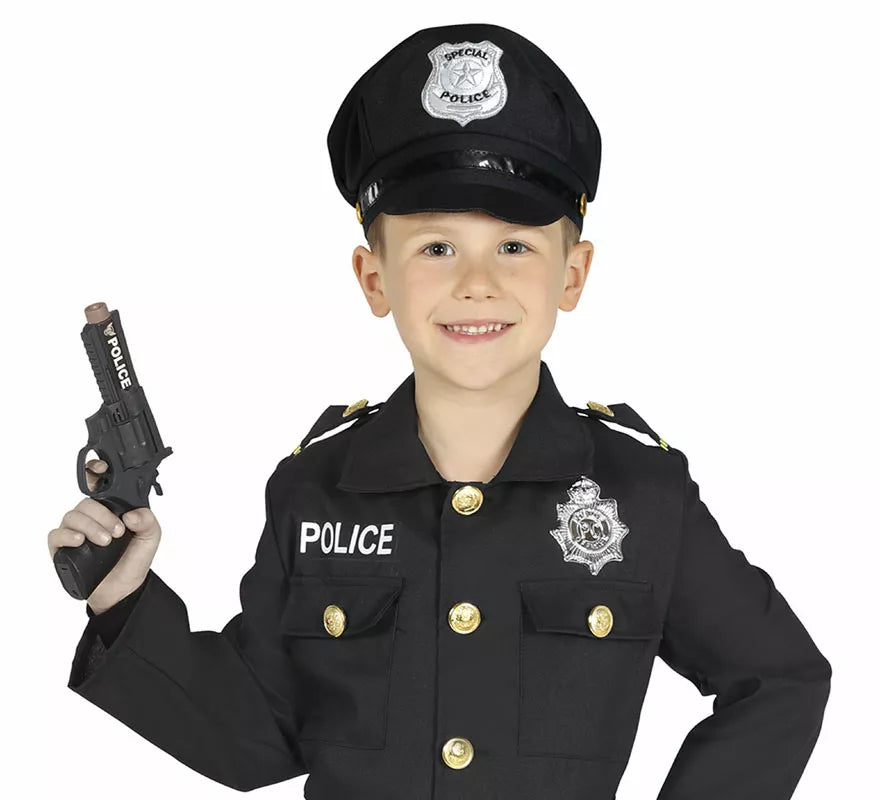 Gorra de Policía negro de tela infantil