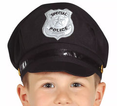 Boné policial infantil em tecido preto