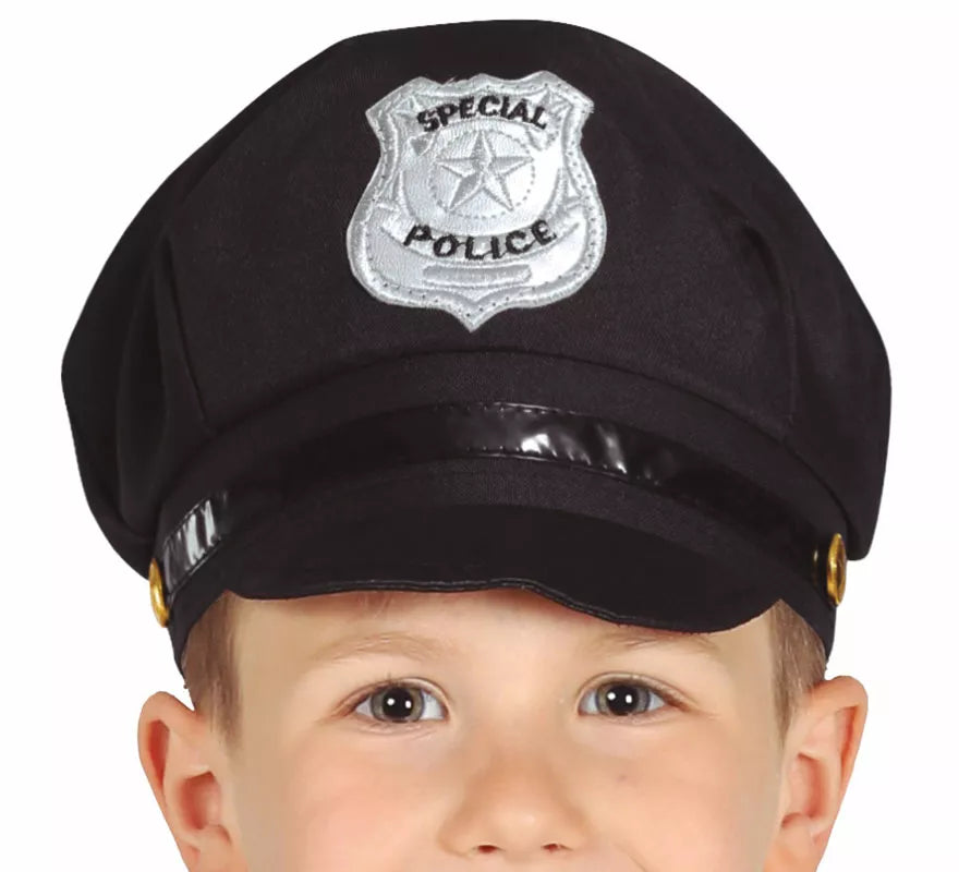 Translation missing: pt-PT.Gorra de Policía negro de tela infantil