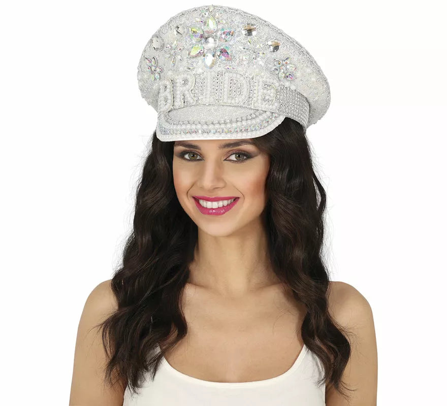 Translation missing: pt-PT.Gorra de Policía plateado Bride con pedrería adulto