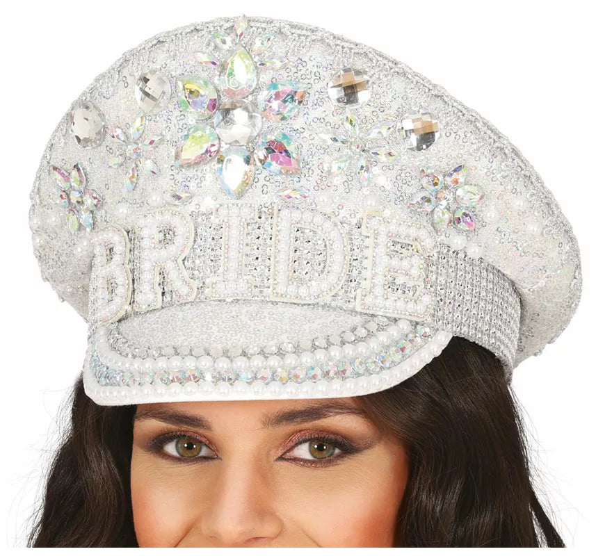 Translation missing: pt-PT.Gorra de Policía plateado Bride con pedrería adulto