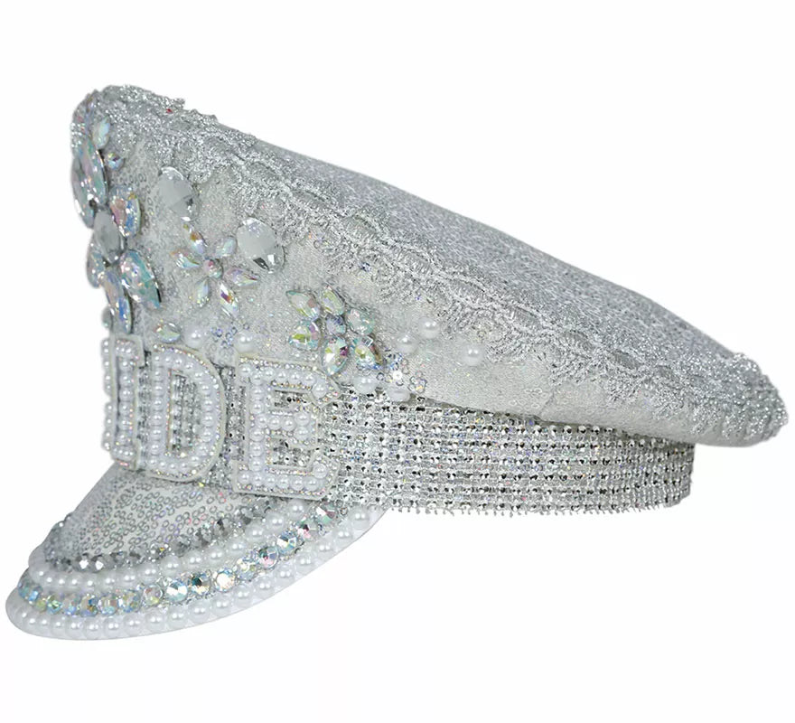 Translation missing: pt-PT.Gorra de Policía plateado Bride con pedrería adulto