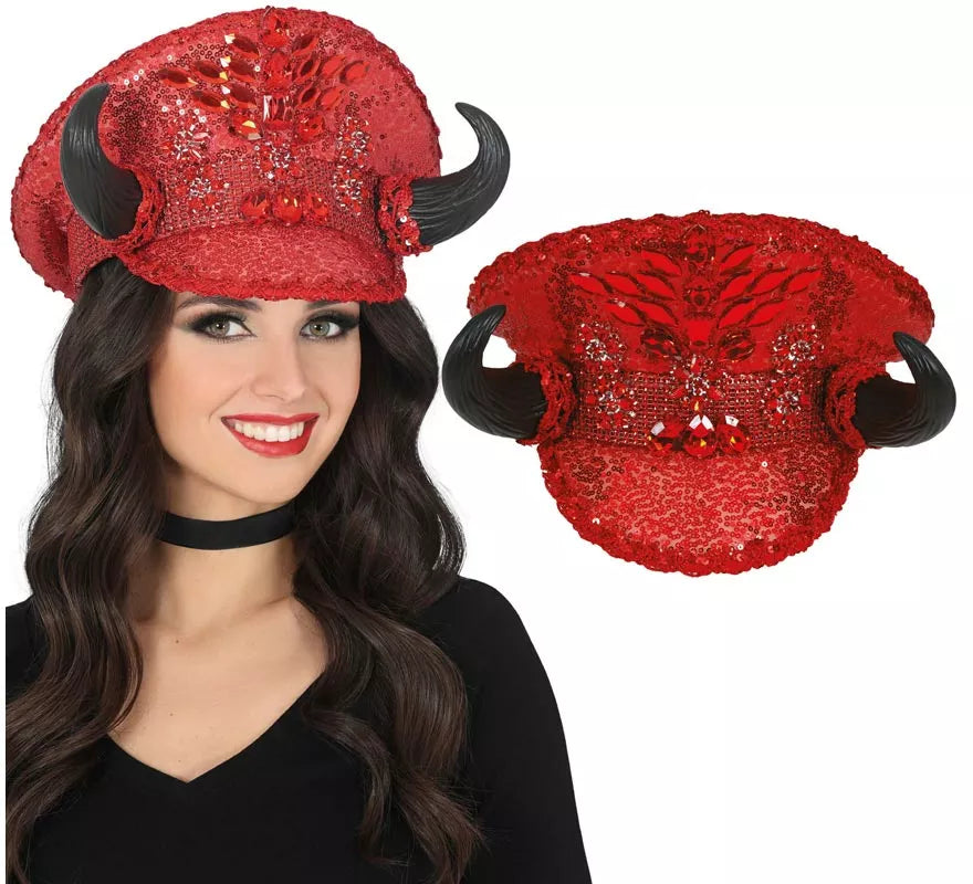 Translation missing: pt-PT.Gorra de Policía roja con Cuernos adultos