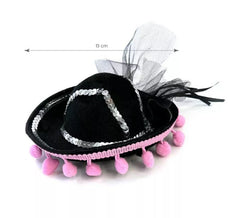 Chapéu Catrina com borlas rosa de 13 cm