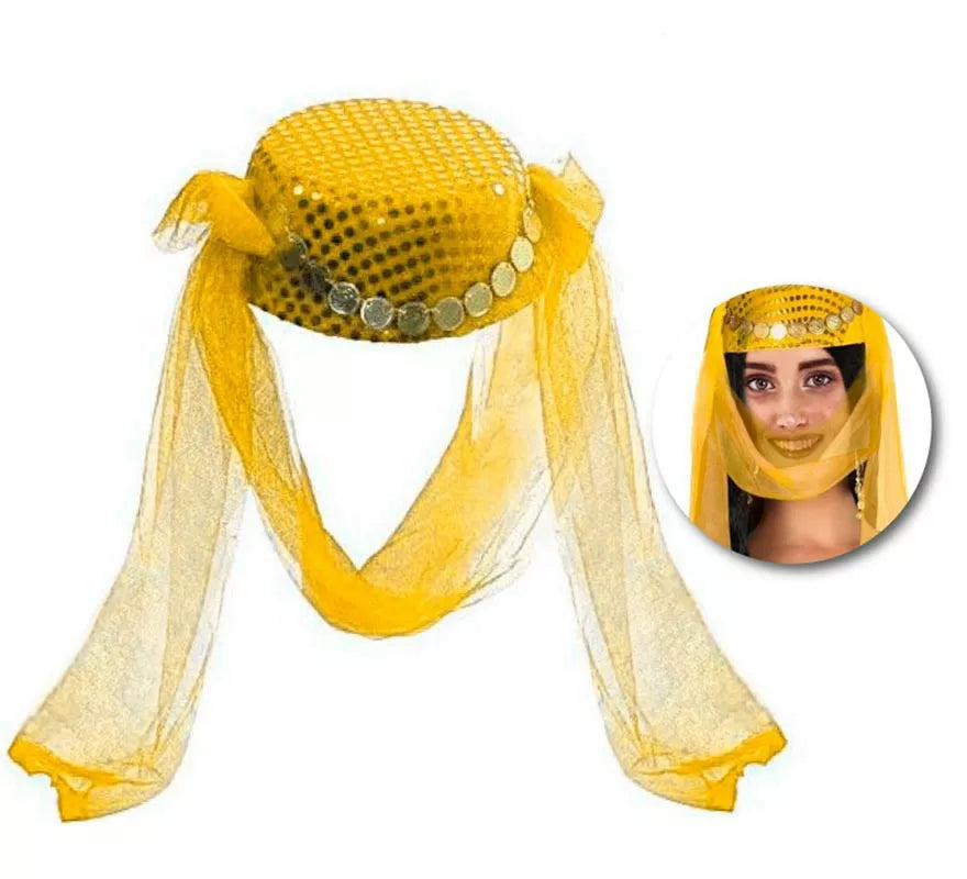 Translation missing: pt-PT.Gorro Árabe amarillo con velo adulto