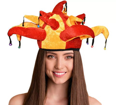 Chapéu Arlequim de Veludo Vermelho e Amarelo