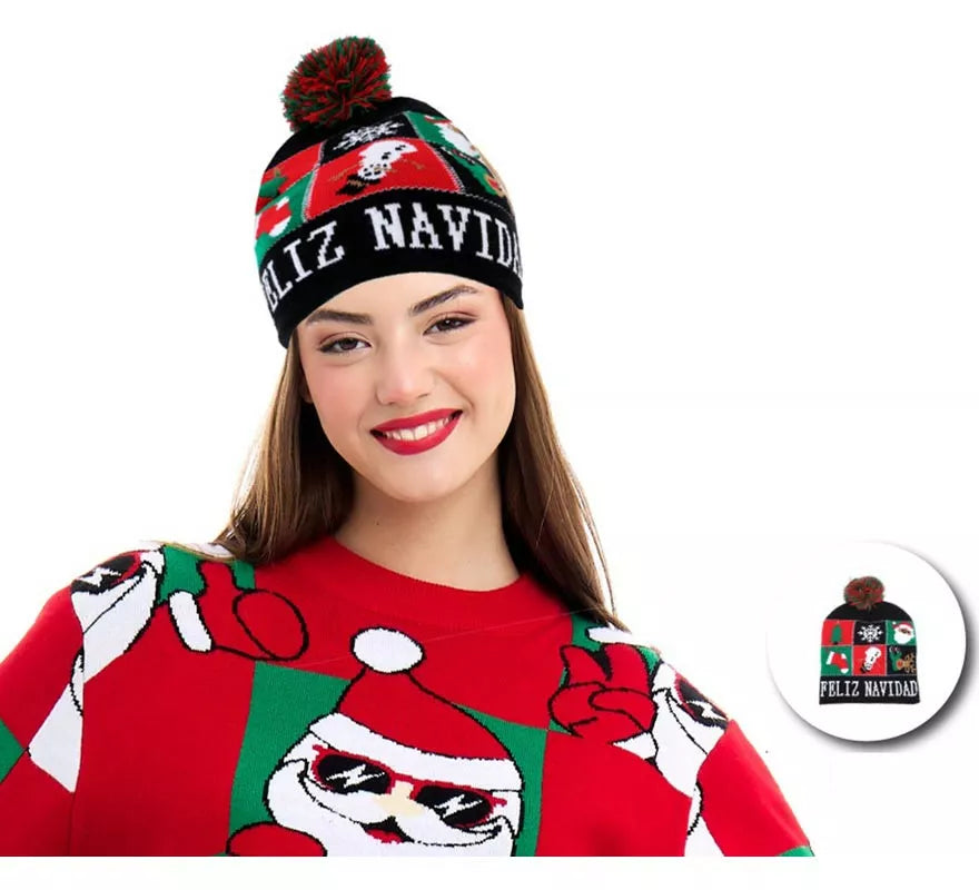 Translation missing: pt-PT.Gorro de Figuras Navideñas oscuro adulto