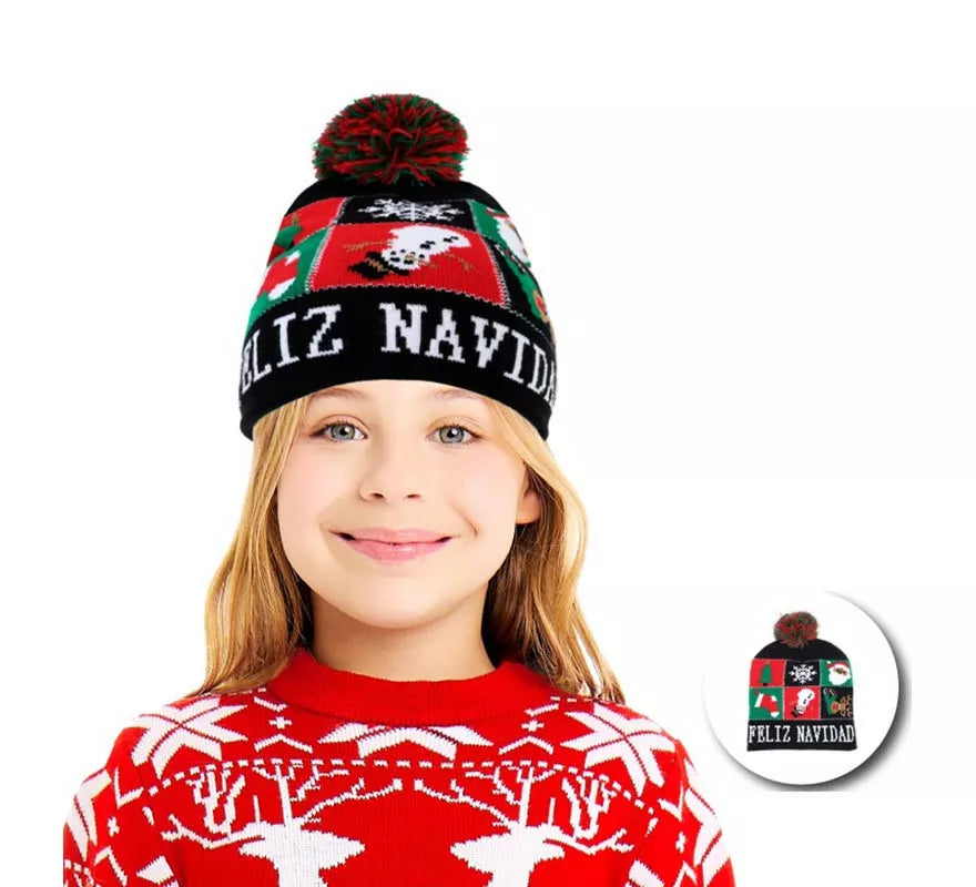 Translation missing: pt-PT.Gorro de Figuras Navideñas oscuro infantil