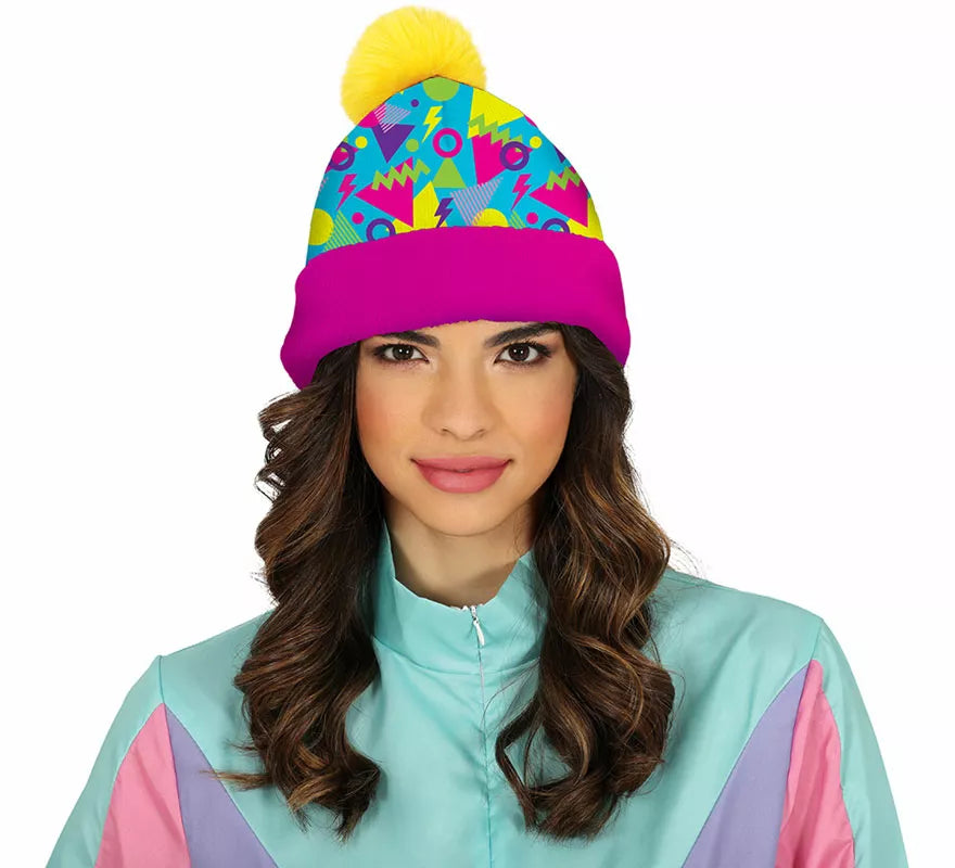 Translation missing: pt-PT.Gorro de Lana amarillo y rosa años 80 adulto