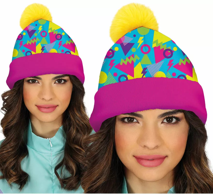 Translation missing: pt-PT.Gorro de Lana amarillo y rosa años 80 adulto