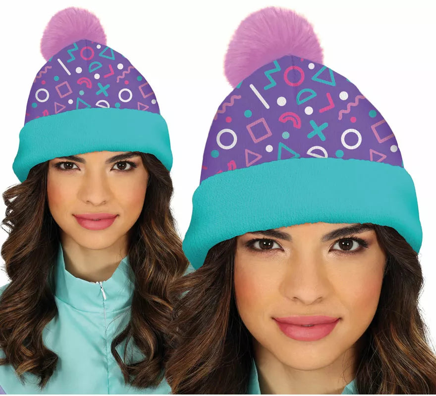 Translation missing: pt-PT.Gorro de Lana turquesa y rosa años 80 adulto