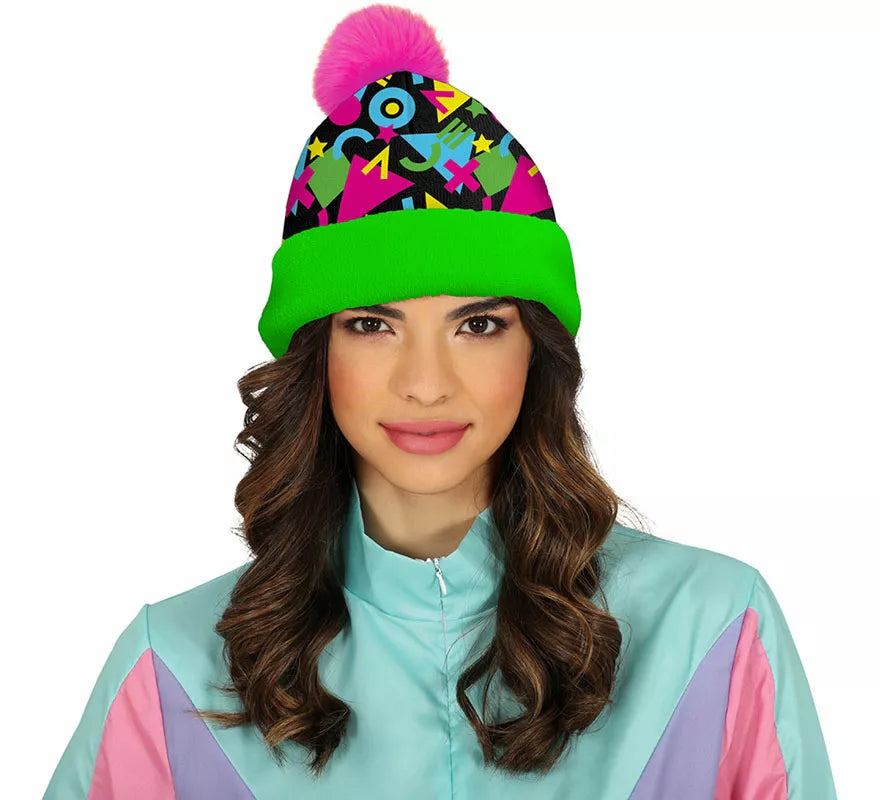 Translation missing: pt-PT.Gorro de Lana verde y rosa años 80 adulto