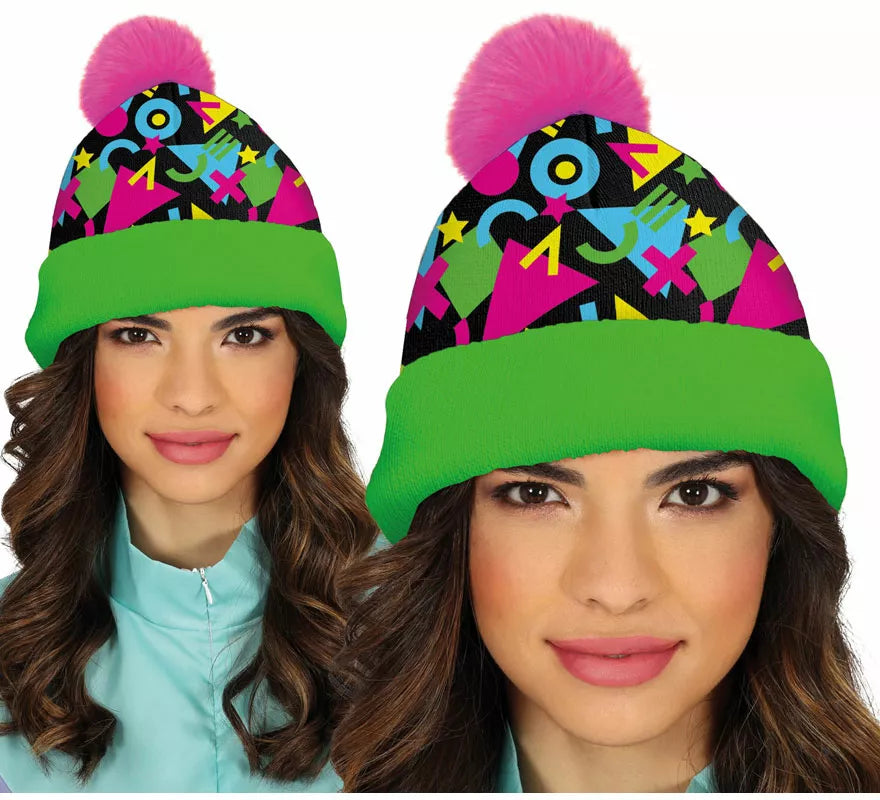 Translation missing: pt-PT.Gorro de Lana verde y rosa años 80 adulto